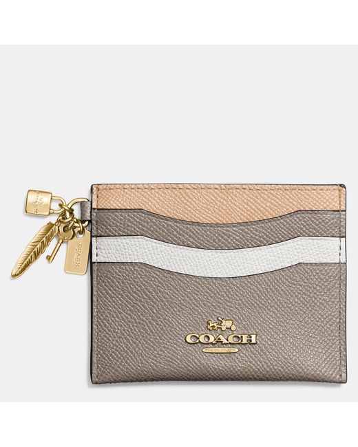 COACH Metallic Charm Flat Card Case In Colorblock Leather