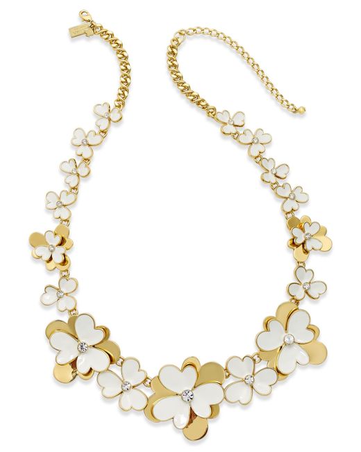Kate spade Goldtone White Enamel Flower And Crystal Statement Necklace