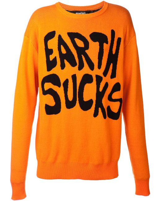 Jeremy Scott Orange 'Earth Sucks' Sweater for men