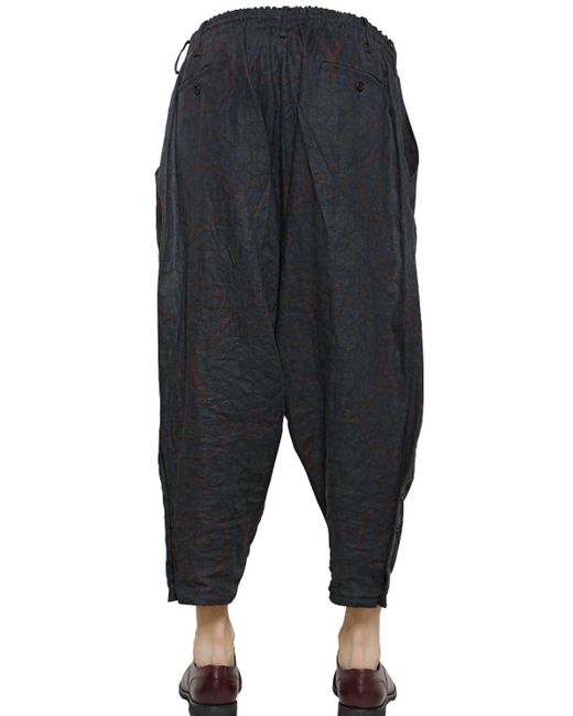 Yohji Yamamoto Blue Japanese Linen Low Crotch Pants for men