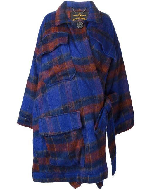 Vivienne Westwood Anglomania Blue Asymmetric Plaid Coat
