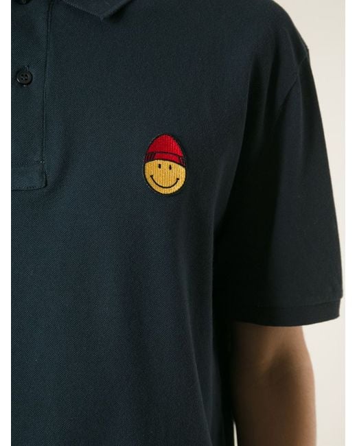 AMI Black Smiley Face Patch Polo Shirt for men