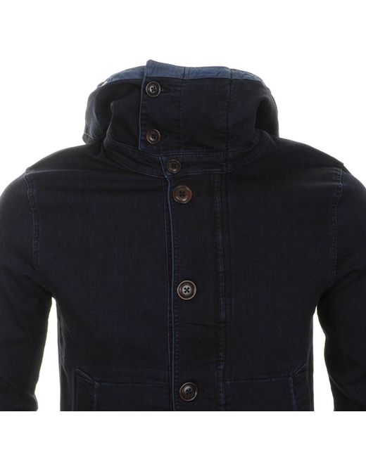 C P Company Blue Cp Company Goggle Hooded Denim Jacket for men