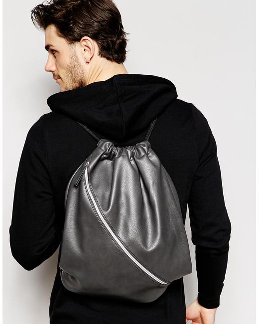 Mens leather drawstring backpack cheap