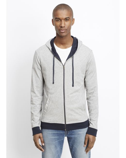 Vince Pima Cotton Double Layer Reversible Full Zip Hoodie in Blue for ...