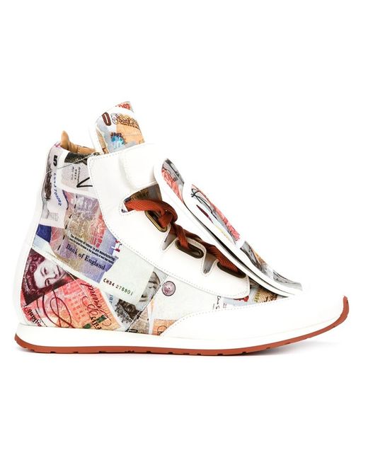 Vivienne Westwood White Three-tongue Money Print Sneakers for men