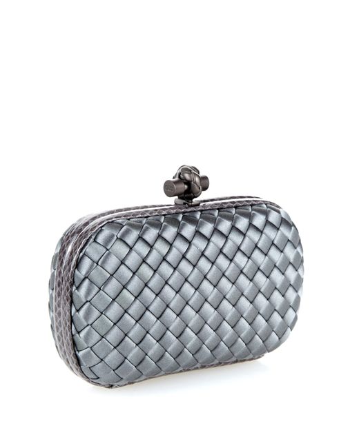 NWT Bottega Veneta Black Satin Knot Clutch Bag Silver Clasp