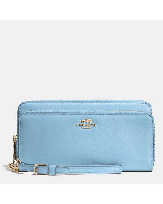 COACH Blue Madison Double Accordion Zip Wallet In Leather