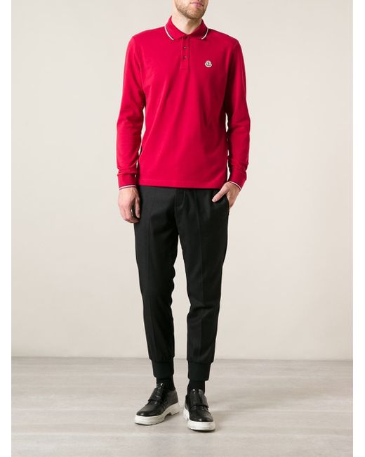 Moncler Long Sleeve Polo Shirt in Red 