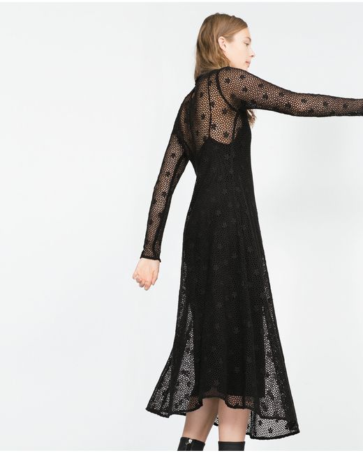zara long sleeve crochet dress