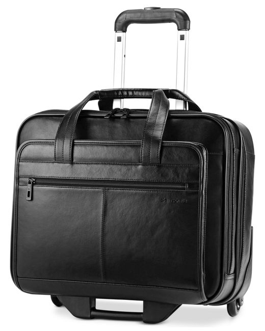 Samsonite Leather Rolling Mobile Office Briefcase in Black for Men
