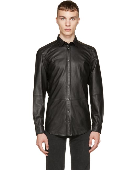DIESEL Black Leather Shirt for men