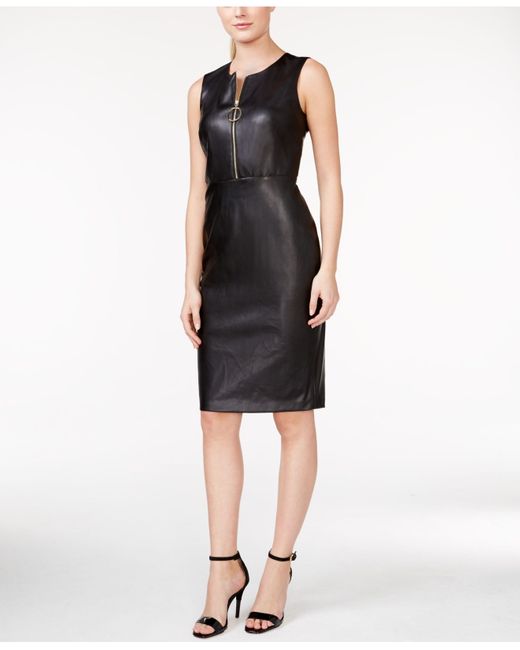 Calvin Klein Black Faux-leather Zip-front Dress