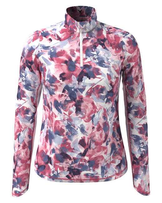 Callaway Apparel Brushed Floral Print Sun Protection Golf Shirt in Pink