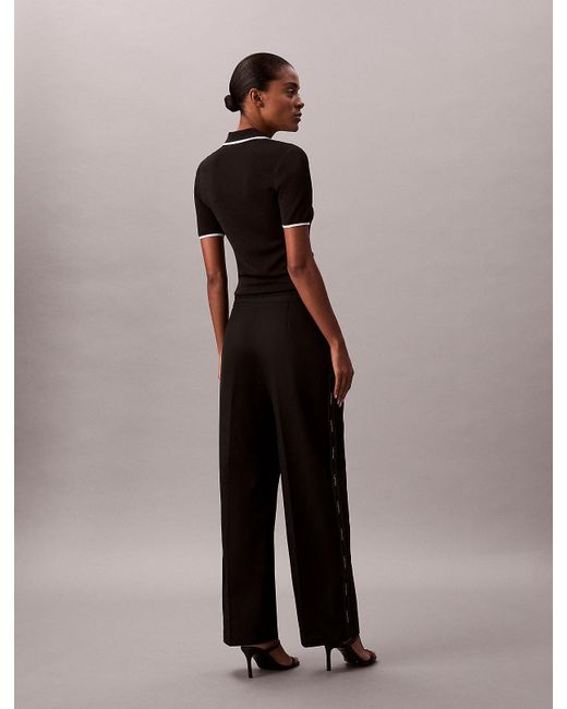 Calvin Klein Black Cotton Twill Logo Tape Trousers