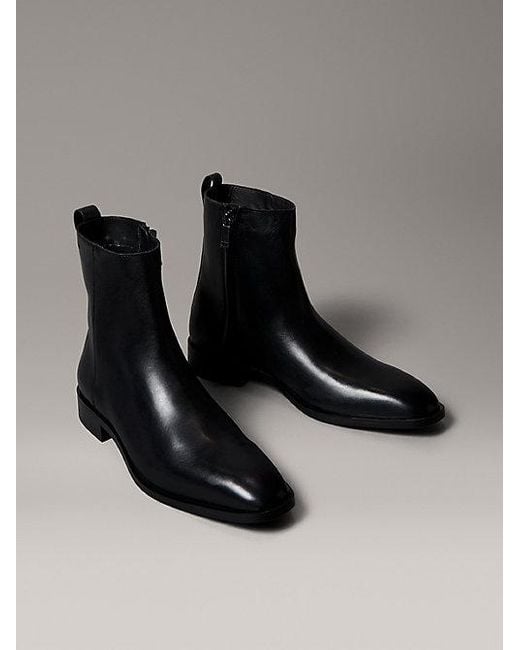Calvin Klein Black Leather Zip Ankle Boots for men