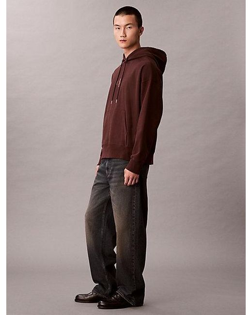 Calvin Klein Brown Jeans Monologo Premium Fleece Hoodie for men