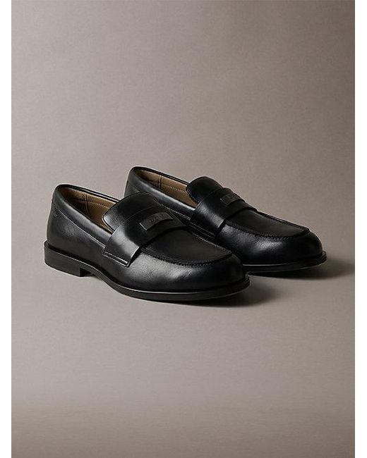Calvin Klein Gray Theo Leather Penny Loafers for men