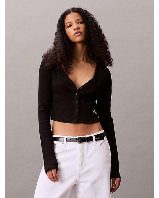 Cárdigan slim de canalé Calvin Klein de color Black