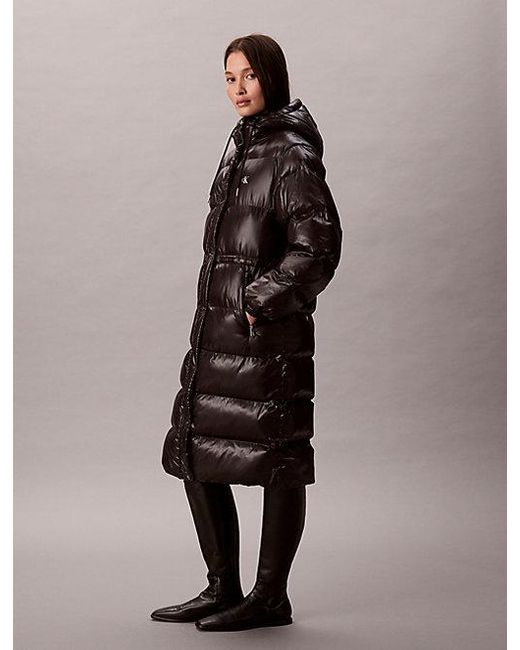 Calvin Klein Brown Jeans High Shine Hooded Puffer Coat