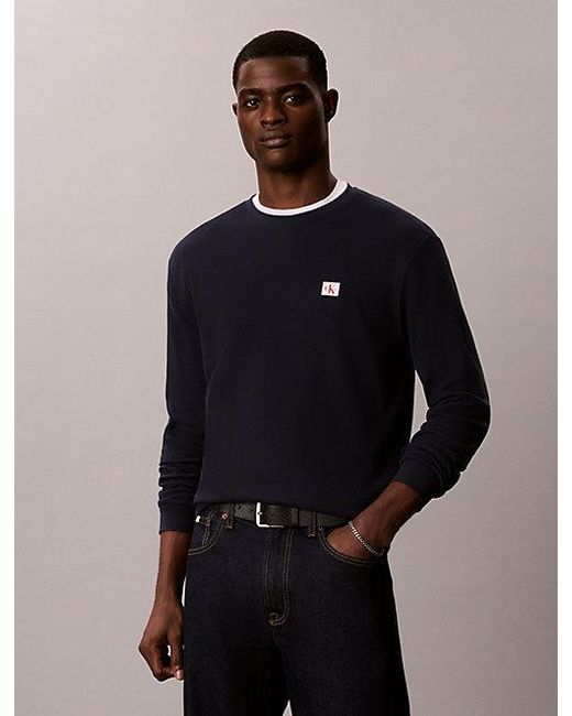 Calvin Klein Black Jeans Long Sleeve Waffle T-Shirt for men