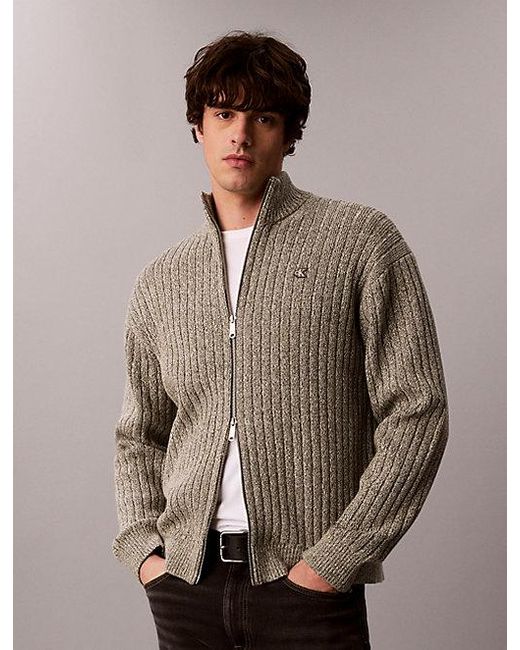 Calvin Klein Multicolor Jeans Heathered Cotton Zip Cardigan for men