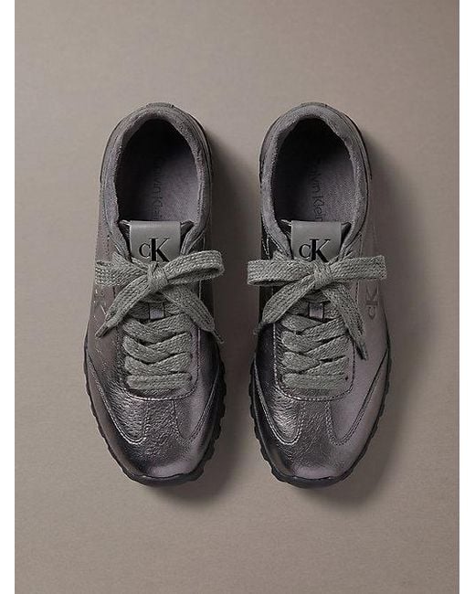 Calvin Klein Gray High Shine Low Profile Runner Trainers