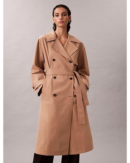 Calvin Klein Natural Classic Cotton Blend Long Trench Coat