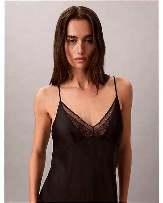 Calvin Klein Brown Satin And Lace Night Dress
