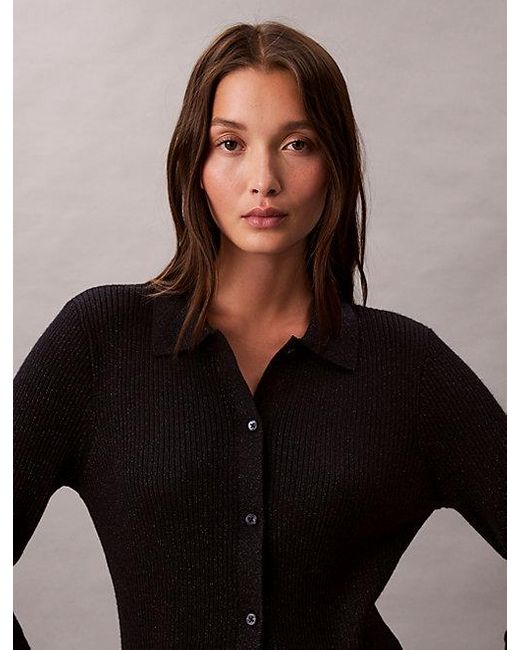 Calvin Klein Blue Jeans Wool Blend Rib Collared Cardigan