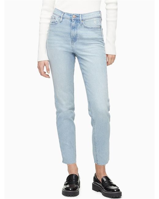 Calvin Klein Denim Slim Straight Super High Rise Light Blue Jeans | Lyst