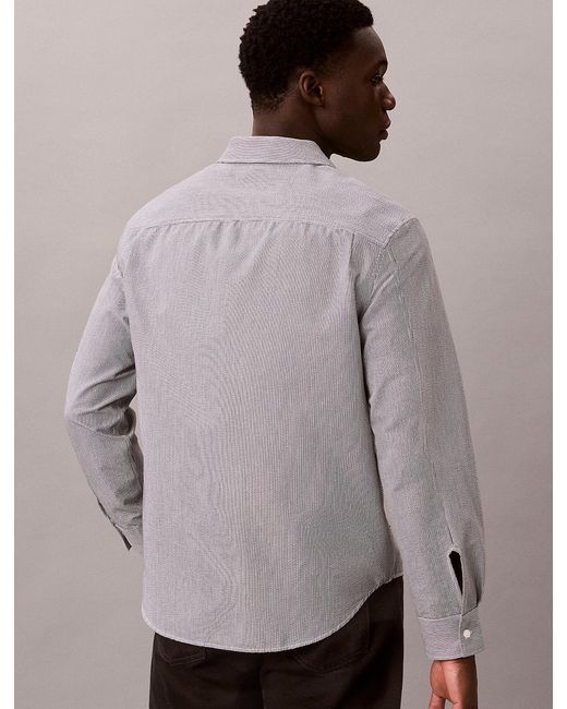 Calvin Klein White Yarn-Dyed Stripe Seersucker Shirt for men