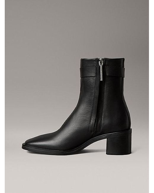 Calvin Klein Black Leather Square Toe Zip Ankle Boots