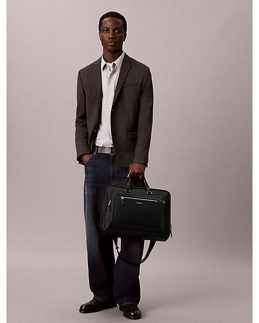 Calvin Klein Black Raised Logo Slim Commuter Bag for men