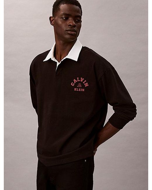 Calvin Klein Black Jeans Logo Graphic Polo Sweatshirt for men