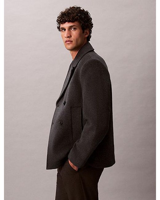 Calvin Klein Multicolor Double Faced Wool Blend Peacoat for men