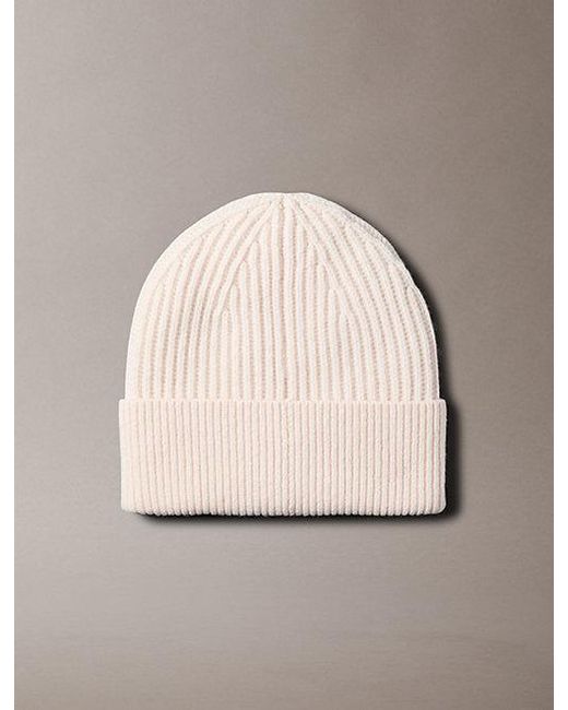 Calvin Klein Natural Wool Blend Signature Logo Beanie for men
