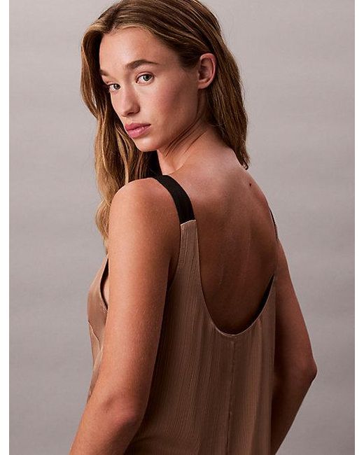 Calvin Klein Brown Jeans Crinkle Satin V Neck Slip Dress