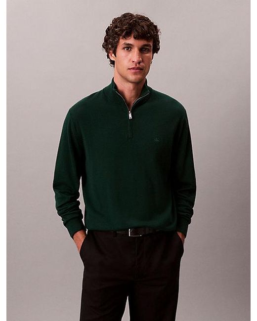Calvin Klein Green Merino Wool Quarter Zip Jumper for men