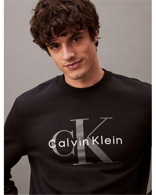 Calvin Klein Brown Monogram Logo Relaxed Fleece Crewneck Sweatshirt for men