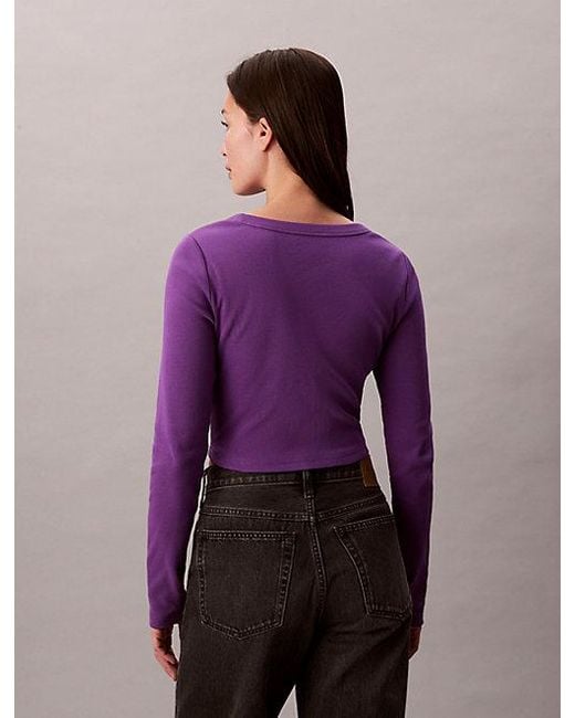 Calvin Klein Purple Jeans Cropped Ribbed Cotton Cardigan