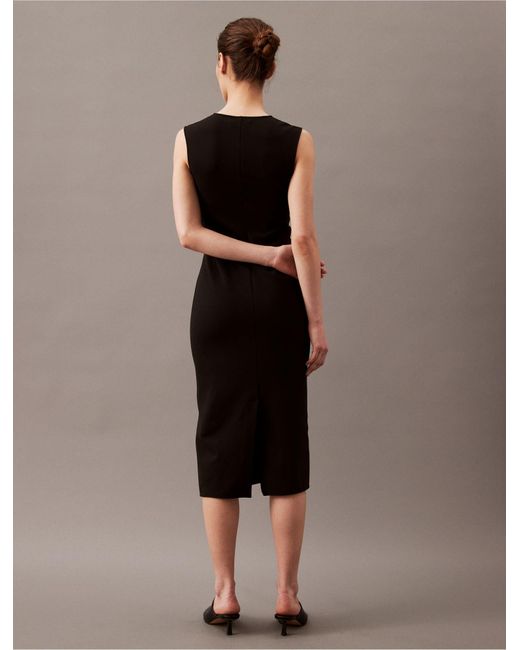 Calvin Klein Brown Stretch Crepe Sleeveless Midi Dress