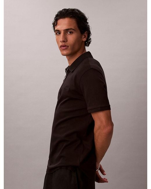 Calvin Klein Brown Slim Zip Neck Polo Shirt for men