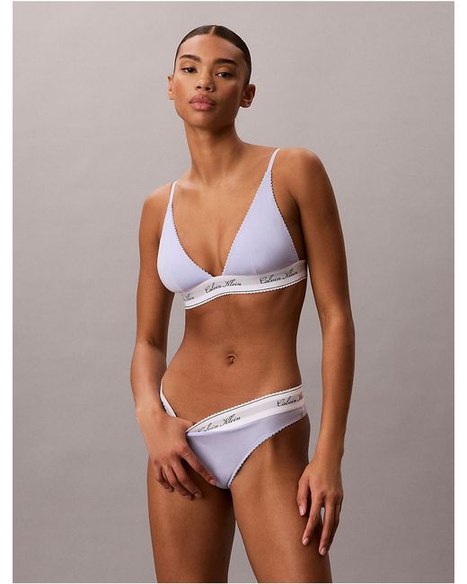 Calvin Klein White Icon Cotton Modal Script Triangle Bra