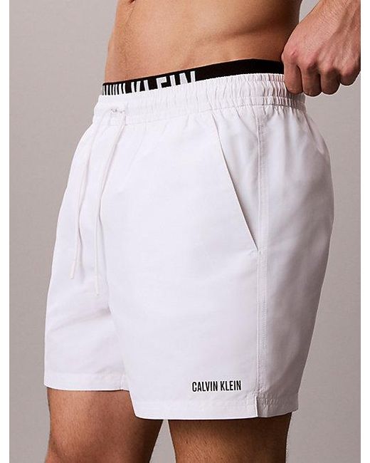Calvin Klein White Double Waistband Swim Shorts Intense Power for men