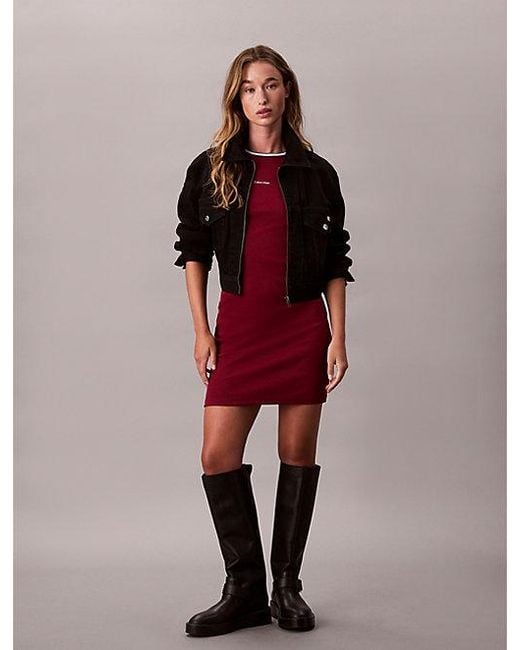 Calvin Klein Red Jeans Sporty Slim Ribbed T-Shirt Dress