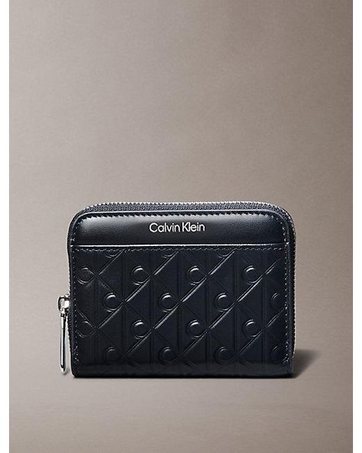 Calvin Klein Gray Embossed Emblem Logo Zip Wallet