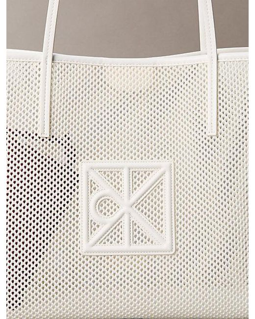 Calvin Klein Natural Emblem Logo Mesh Tote Bag