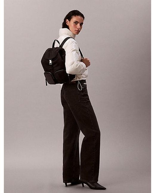 Calvin Klein Black Soft Satin Nylon Flap Backpack