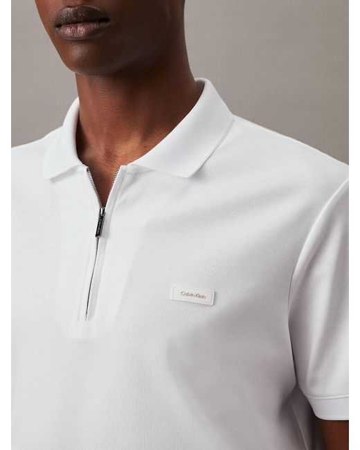 Calvin Klein White Welt Zip Polo Shirt for men